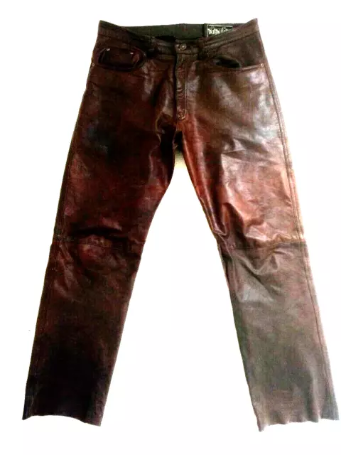 PANTALON de CUIR Vachette "HIGHT LIVE Motor Wear" JEAN chocolat effect STONEWASH