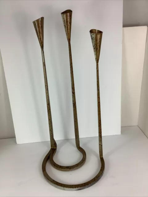 Vintage Wrought Iron Modernist 3 Tier Fluted Candle Sticks Holder Unsigned