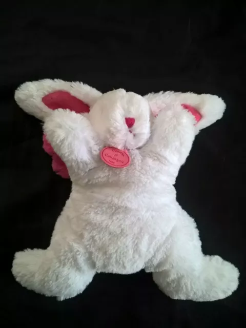 Doudou & Compagnie Lapin blanc et rose fraise Pompon DC2680 25 cm PM