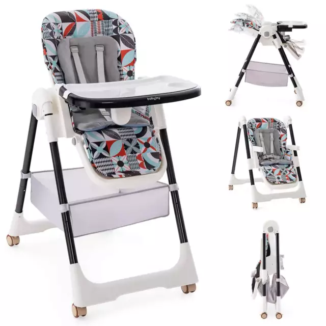 5-in-1 Folding Baby High Chair with Wheels Adjustable Highchair for Toddlers