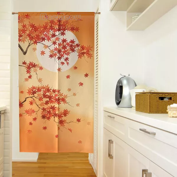 Japanese Noren Curtain Moon Maple Leaf Print Room Door Doorway Divider Tapestry