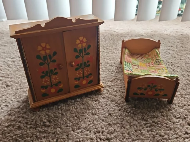 2 Vtg Doll House Furniture Hand Painted Dora Kuhn