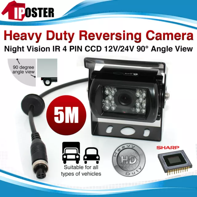 4PIN Heavy Duty 12/24V CCD IR Colour Reversing Camera Rearview + 5m For Truck RV