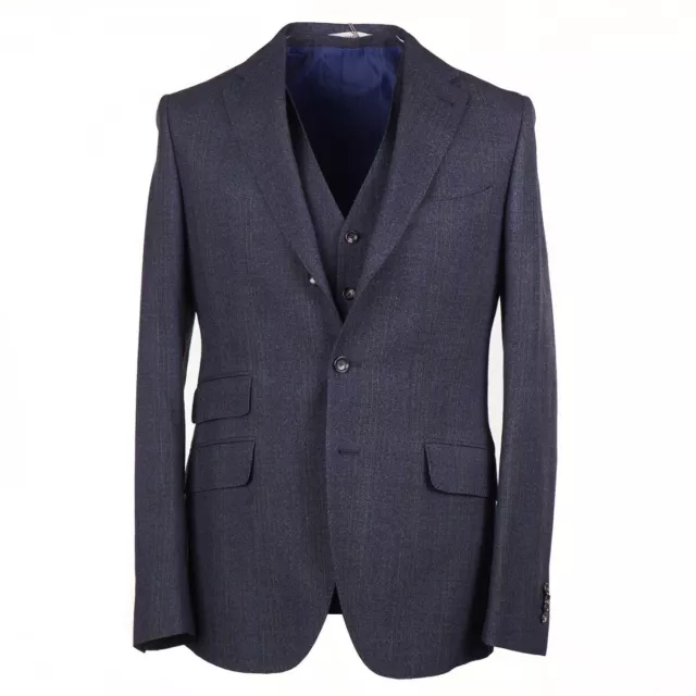 Boglioli Slim-Fit Slate Blue-Gray Layered Check Wool 3-Piece Suit 40R (Eu50) NWT