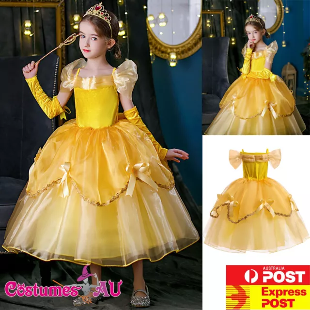 Child Belle Princess Costume Disney Girls Kids Beauty And The Beast Fancy Dress
