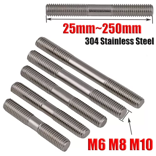 M6 M8 M10 Double End Threaded Rod Bar Bolt Stud Screws 304 Stainless Steel - A2