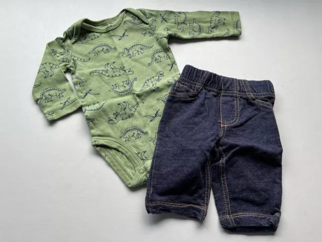 baby boy clothes Size 3 Months Carters Longsleeve One Piece Shirt Pants Dinosaur