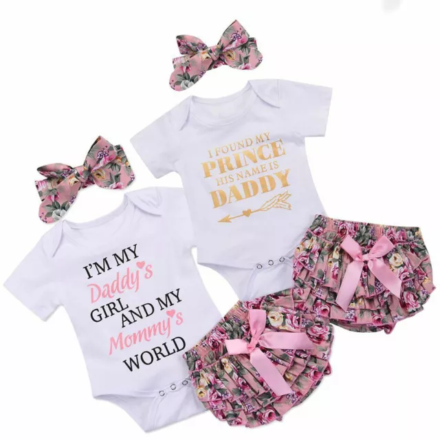 Baby Girl's 3Pcs Outfits Set Headband Tops Pants Infant Romper Clothes Newborn