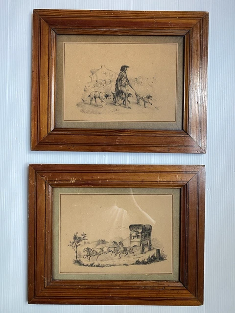 Grand Plateau Ancien En Bois - Scène De Chasse à Cour Avec Cheval