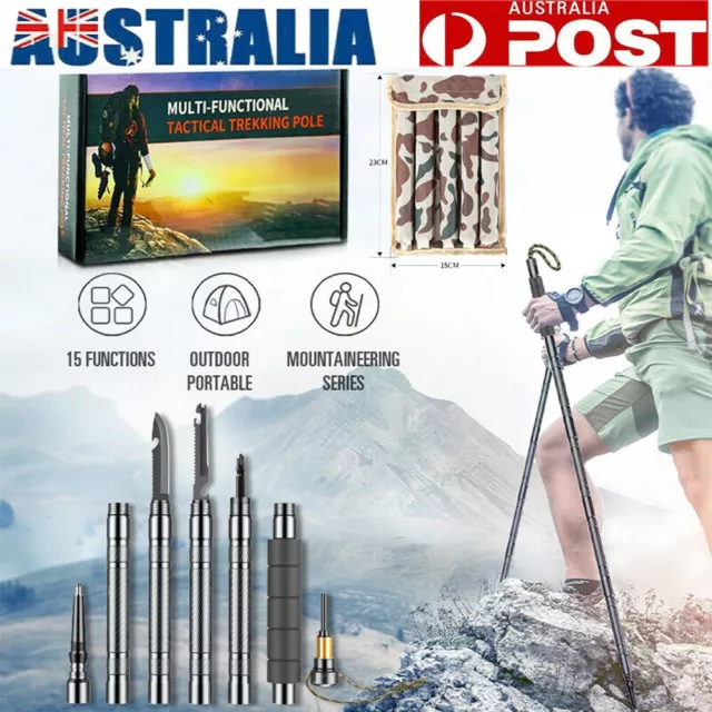 Multifunctional Hiking Poles Lightweight Collapsible Tactical Walking Stick AU