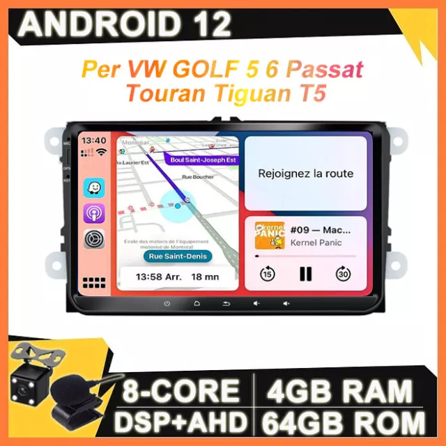 9" Autoradio Android 12 Navi GPS CarPlay Per VW GOLF 5 6 Passat Touran Tiguan T5
