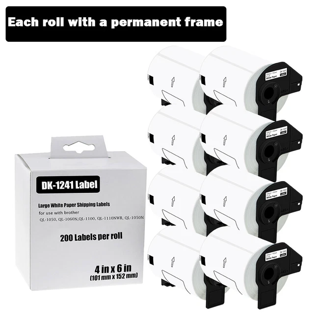 8ROLLS 102mmx152mm Shipping Label 4"X6" Compatible Brother QL-1110NWB DK-1241