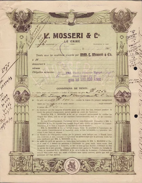 Bank L Mosseri Cairo  Egypt 1917 - Sphinx, Pyramids Vign.