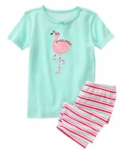 New Gymboree Girls 3 Year 2 Piece Pajamas PJs Top & Shorts Pink Flamingo Bird