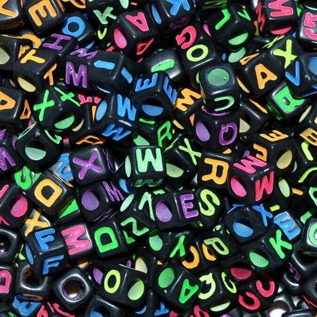 Perles Cubes Acryliques 7 Mm - Mix Blanc + Coloré & Lettres/chiffres - Pour Création De Bijoux