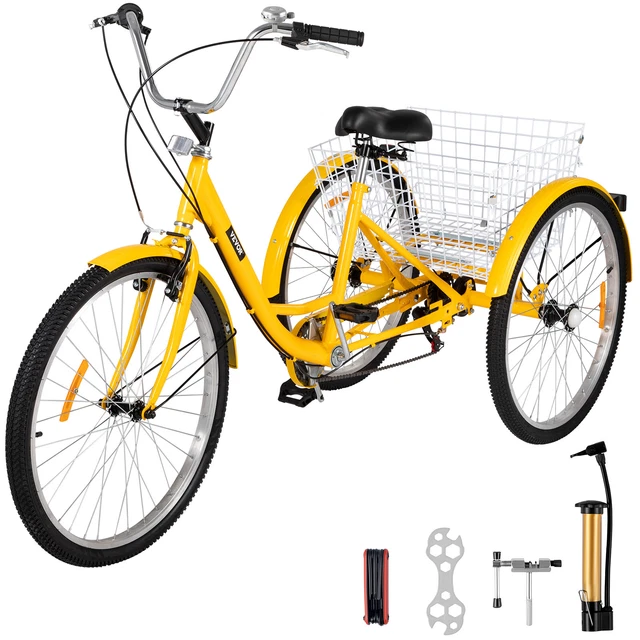 Tricycle Adulte 24 Pouces 7 Vitesses – LED, Panier, Pliable – Charge 120 Kg – Hauteur Réglable