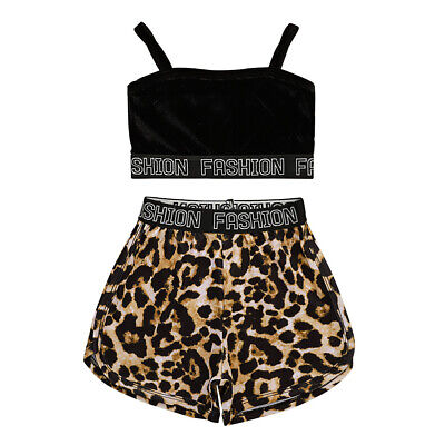 Toddler bambini Baby ragazze Leopard tuta da ginnastica Canotta Top Pantaloni Set Outfits Abiti 2