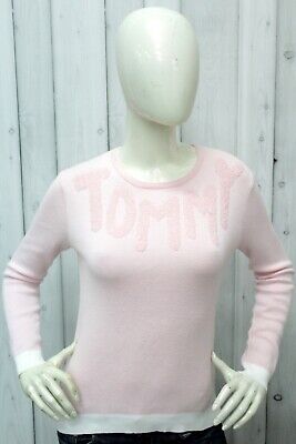 Maglione Tommy Hilfiger Donna Taglia S Rosa Cotone Sweater Pullover Maglia Logo