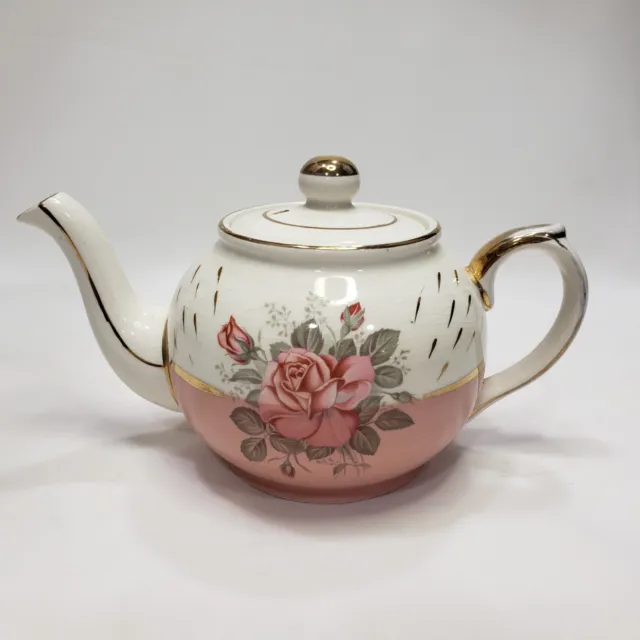 Vintage Arthur Wood Teapot #5628 Porcelain Floral Pink Roses Gold Trim England