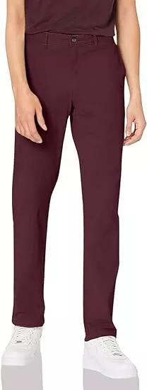 Essentials Men's Slim-Fit Casual Stretch Khaki Pant, Burgundy, 36W x 33L