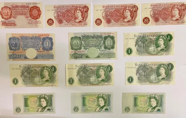 Old British Bank Notes 10 Shillings, One Pound £1. Choose Your Type!!!!!