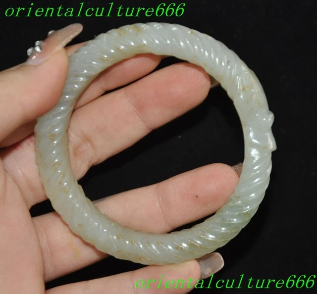 China hetian jade Carved sacrifice Feng shui Dragon hook bracelet hand ring