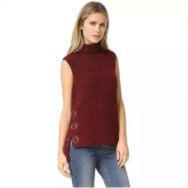3.1 Phillip Lim Womens Red High Low Boulce Pullover Turtleneck Sweater SZ Small
