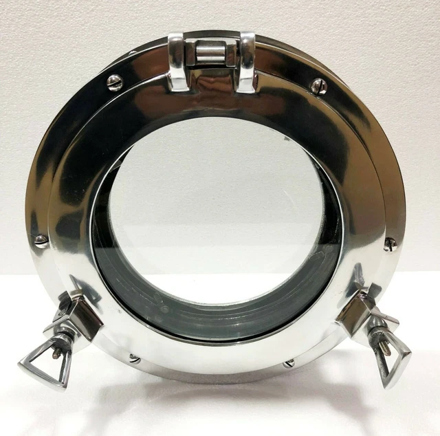12" Canal Bateau Hublot Fenêtre Argent Nickel Porte Fenêtre Verre Hublot...