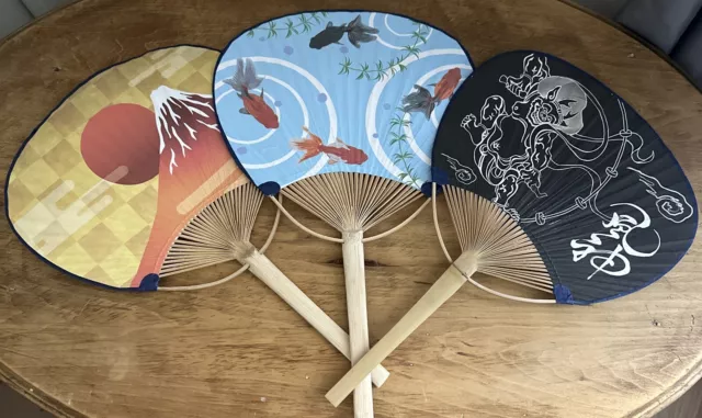 Bamboo Uchiwa Japanese paddle fans made of bamboo Set Of 3