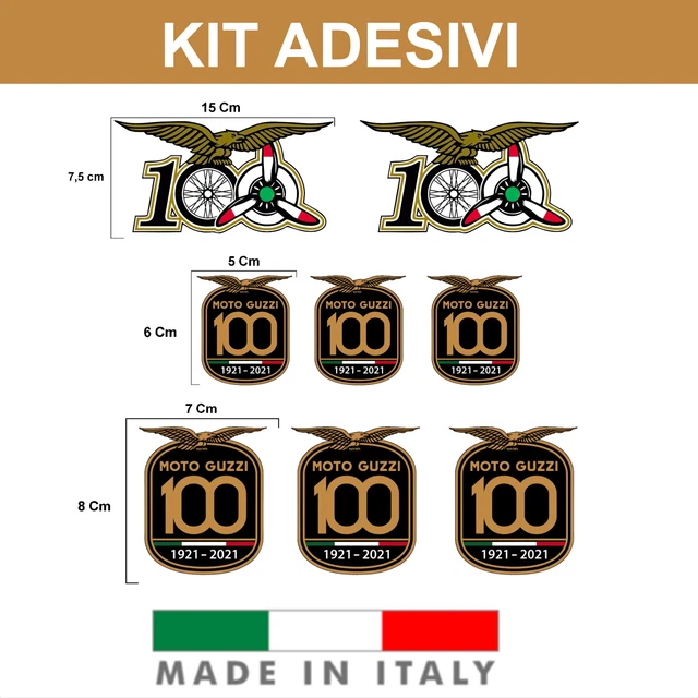 Kit Adesivi Moto Guzzi 100 Anni Anniversario Decalcomania Casco Replica Italiano