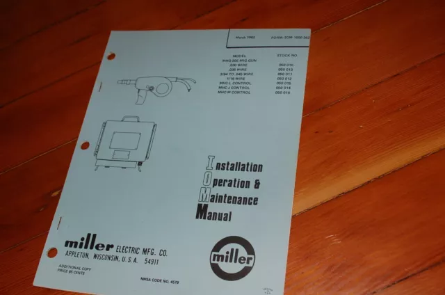 MILLER WELDER MHG-20E MIG Gun Spare Owner Operator Operation Maintenance Manual