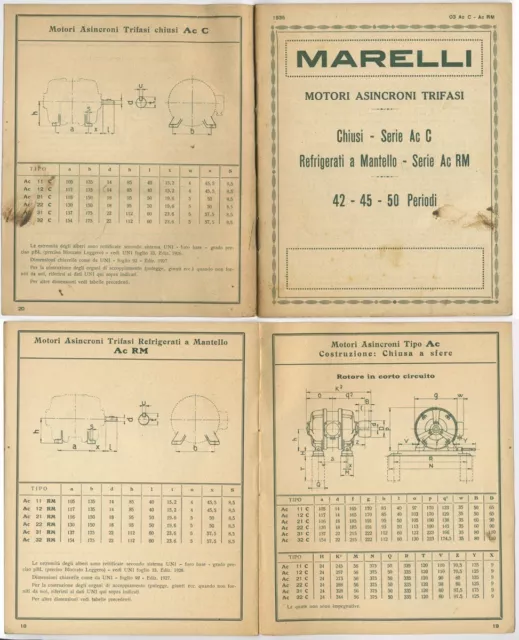 MOTORI MARELLI Milano - Asincroni trifasi 1935 Ingegneria  fascismo