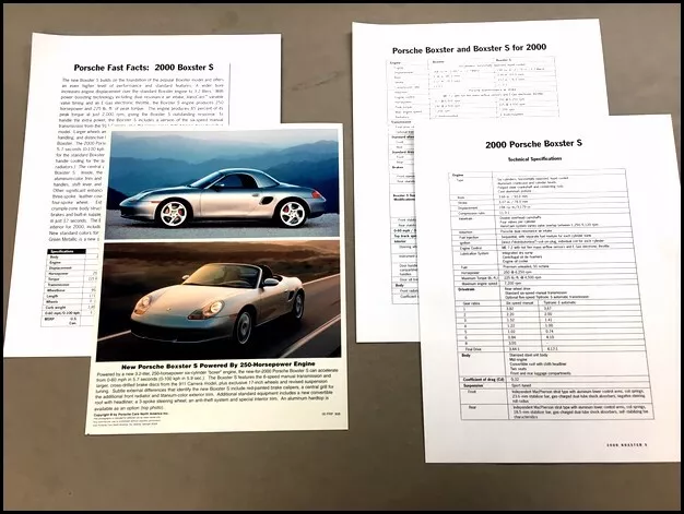 2000 Porsche Boxster S Factory Original Photo and Press Release Brochure