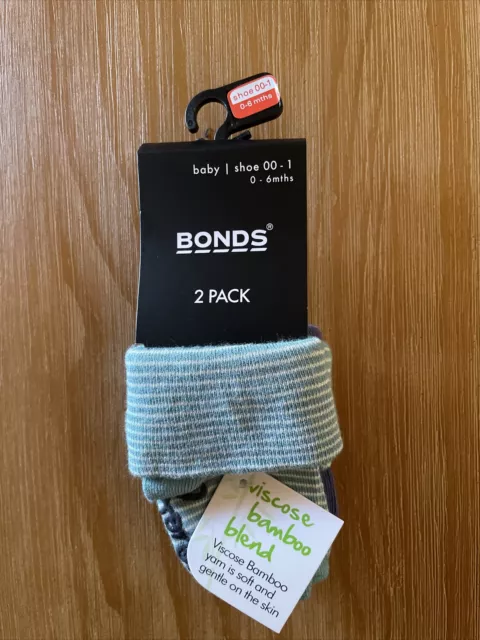 Bonds BNWT Baby Socks 2 Pack 00-1, 0-6 Months Blue Bamboo Blend