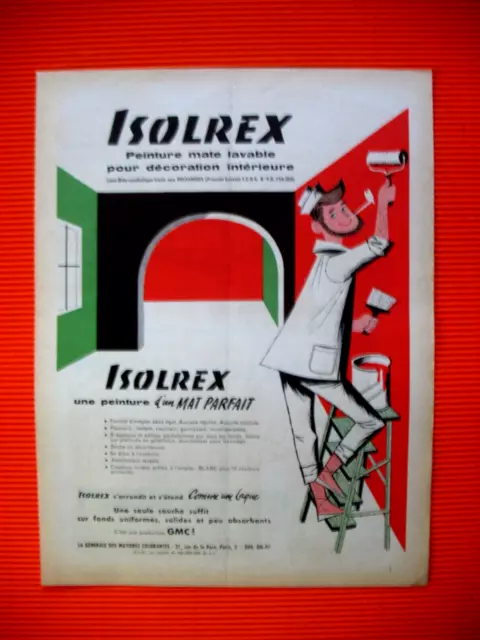 Publicite De Presse Isolrex Peinture Mate Peintre Illustration Ad 1958