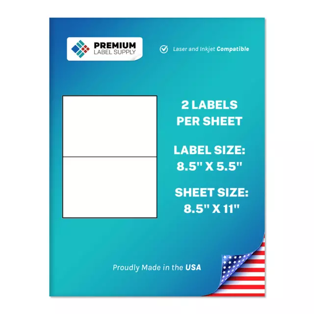 2000 Premium 8.5" X 5.5" Half Sheet Self Adhesive Shipping Labels -PLS Brand-