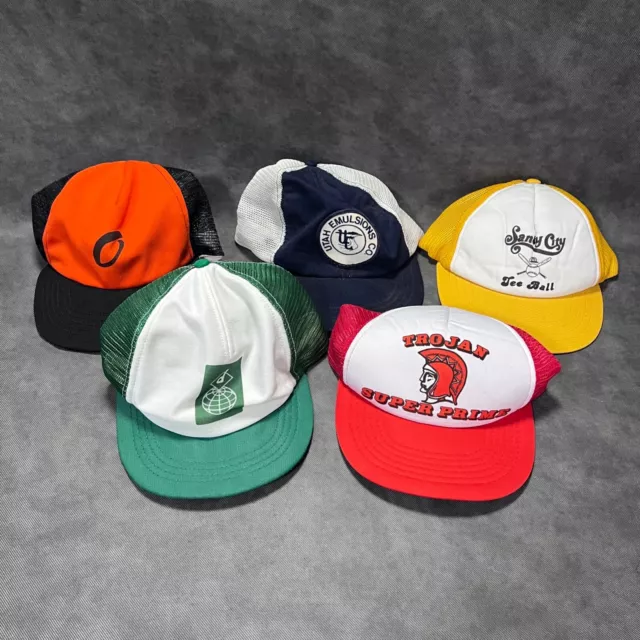 Lot of 5 Misc Trucker Hats Baseball Caps Mesh Snapback One-size VTG Advertising