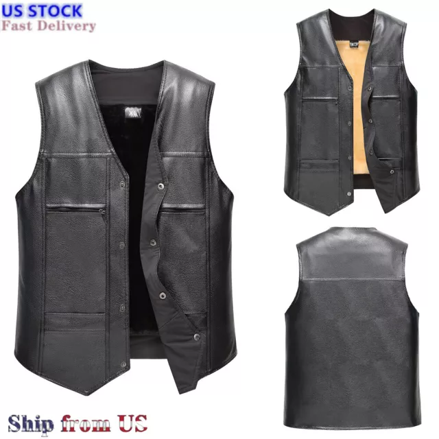 Men's Leather Vest  Motorcycle Biker Vest Concealed Carry Tactical Fleece Warm