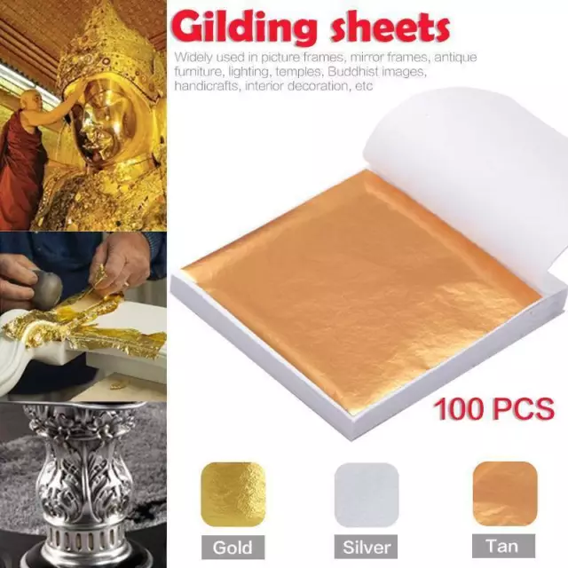 100X Gold Silver Copper Foil Leaf Paper Cake Decor Gilding Sheet Sticker 3