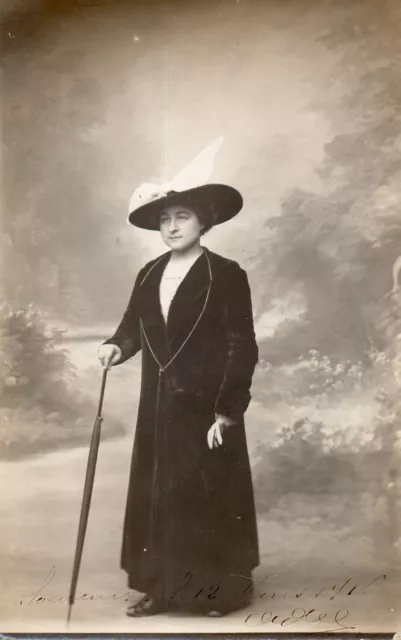 BE265 Carte Photo vintage card RPPC Femme woman mode fashion parapluie chapeau