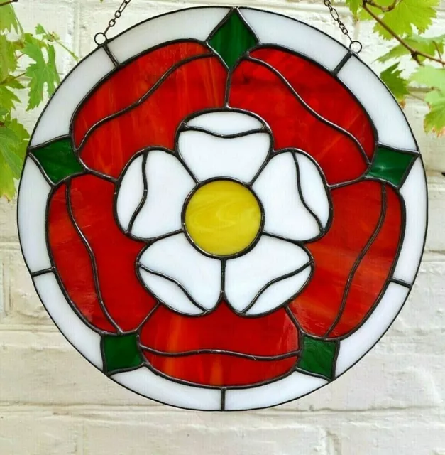 Tudor Rose Round Stained Glass Window Panel 10"