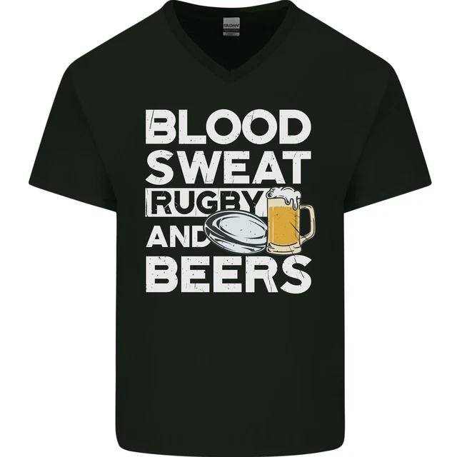 Blood Sweat Rugby and Beers Funny Mens V-Neck Cotton T-Shirt