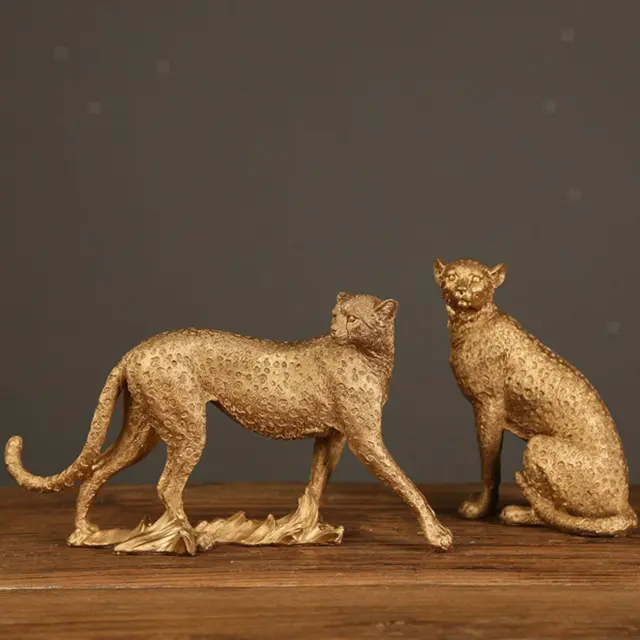 Resin Cheetah Statue Animal Figurine Sculpture Living Room Home Office Decor