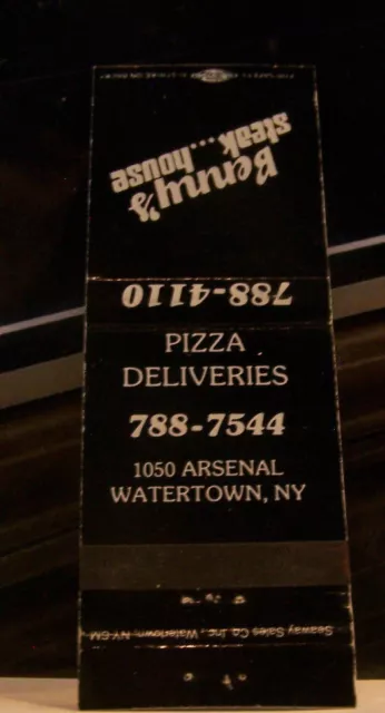 Rare Vintage Matchbook Cover K3 Watertown New York Pizza Deliveries Benny's Hous