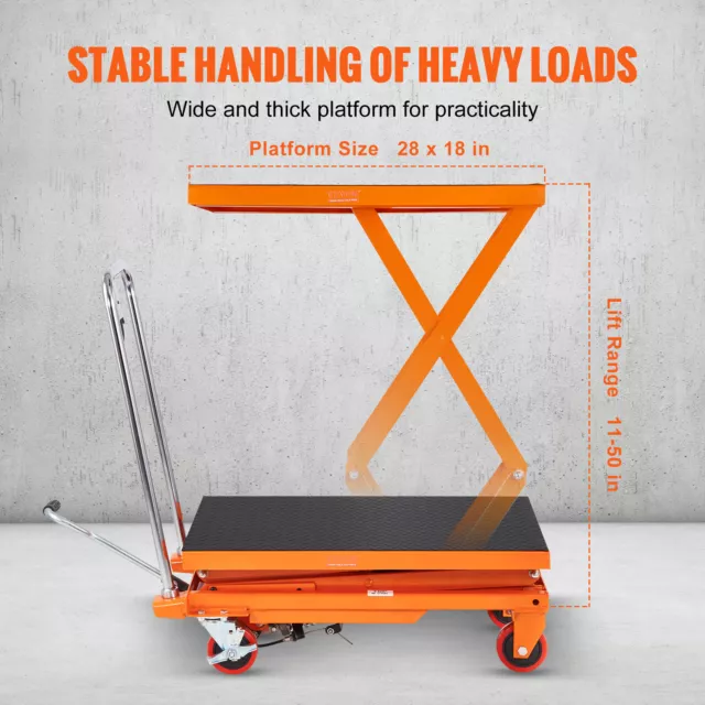 VEVOR Carro Hidráulico de Mesa Elevadora de Tijera Doble 150 kg 1270 mm, Naranja 3