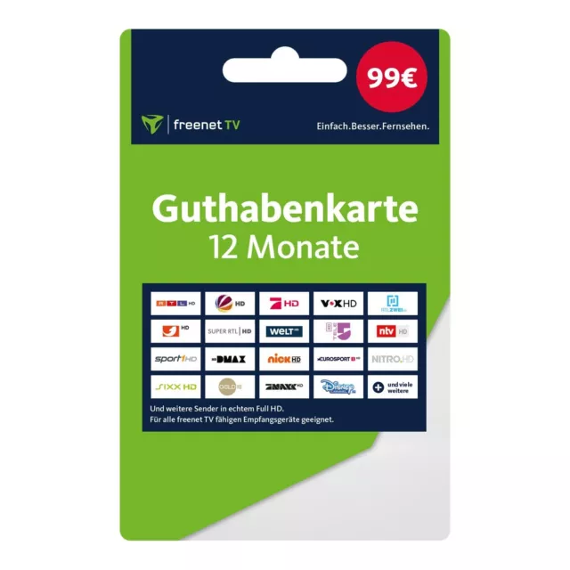 Freenet TV Guthabenkarte 12 Mois Original pour Post Voucher Pour DVB-T2HD 1 An