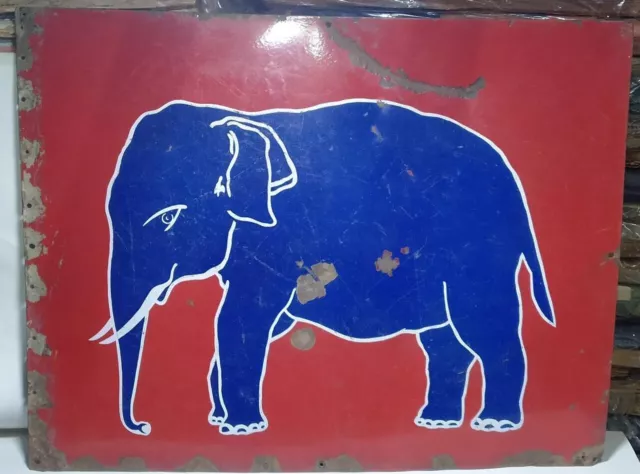 Old Vintage 1930's Elephant Esso Kerosene Oil Porcelain Enamel Sign Board Rare
