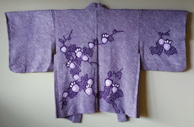 Japanese Kimono Silk Haori Coat Jacket Purple Shibori Vintage