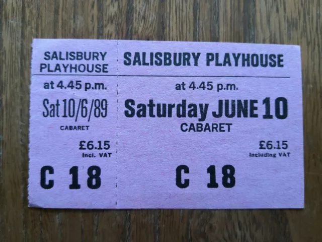 Vintage Salisbury Playhouse theatre ticket 10th October 1989, good cond. Photos