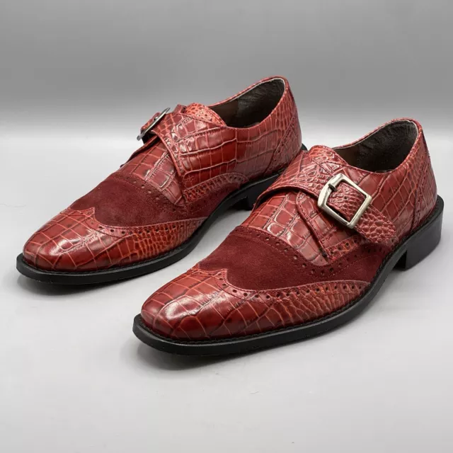 STACY ADAMS MEN'S 7 Shoes Red Monk Strap Leather Croc Print Wingtip ...